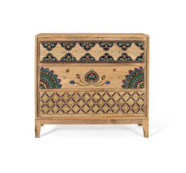 GINER Y COLOMER Commode en bois de manguier avec détails peints à la main